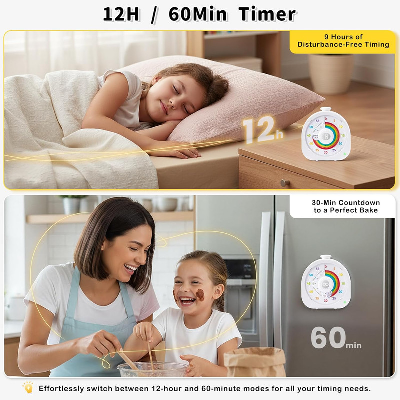 Visual Timer for Kids – 60Min/12H Rainbow Magnetic Timer for Classroom, Recharge gallery