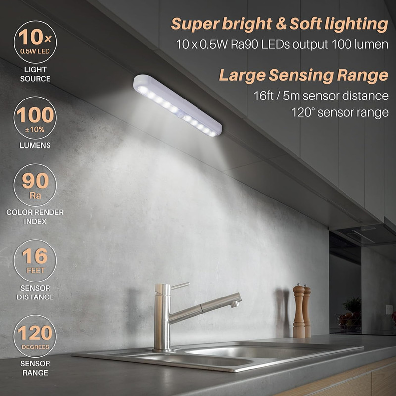 11” Motion Sensor LED Lights - Battery Operated, 2 Pack for Indoor Use gallery