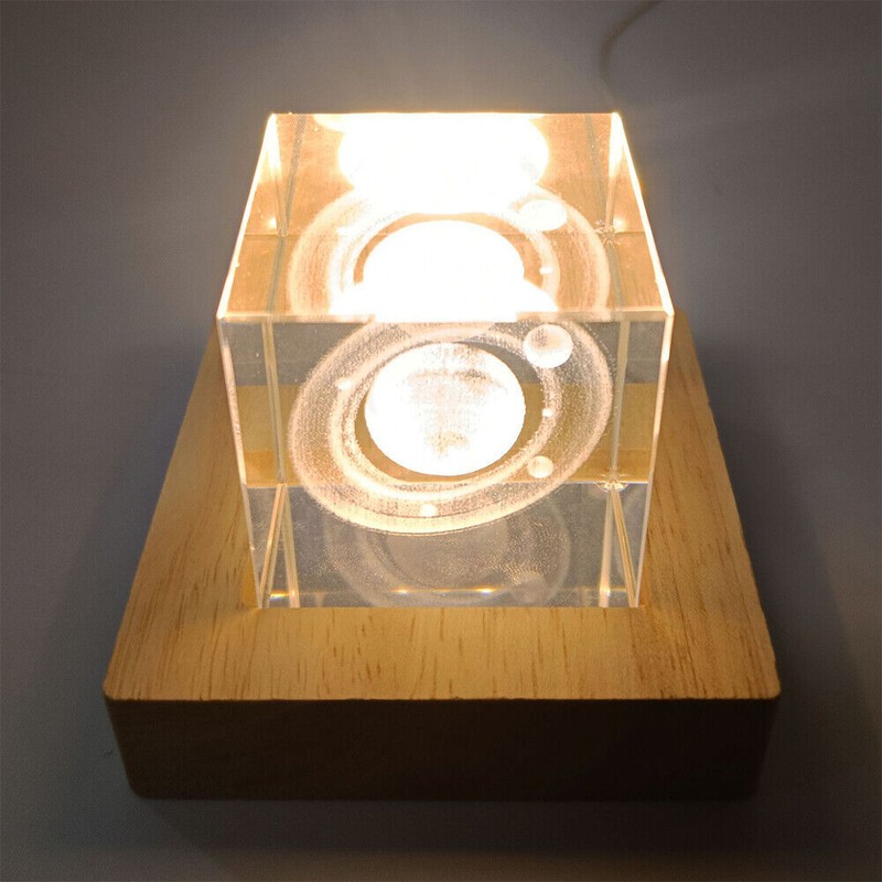 2x USB LED Adjustable Light Square Solid Wood Base Holder Crystal Craft Display gallery
