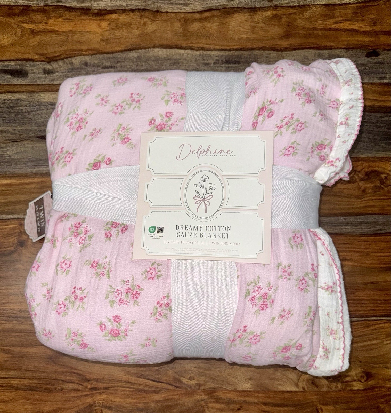Delphine Cotton Gauze Ruffle Twin Blanket 60x90 Reverse to Plush Shabby Chic gallery