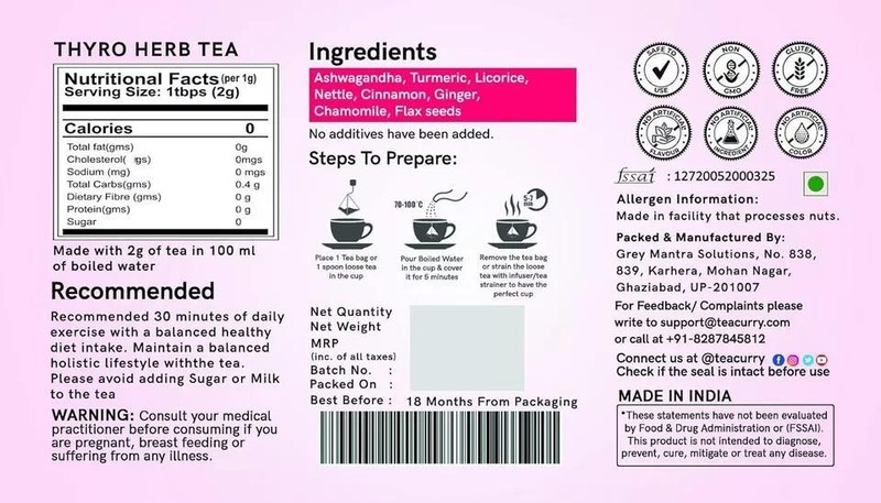 TEACURRY Thyro Herb Tea (30 Tea Bags) Helps With Thyroid Support gallery