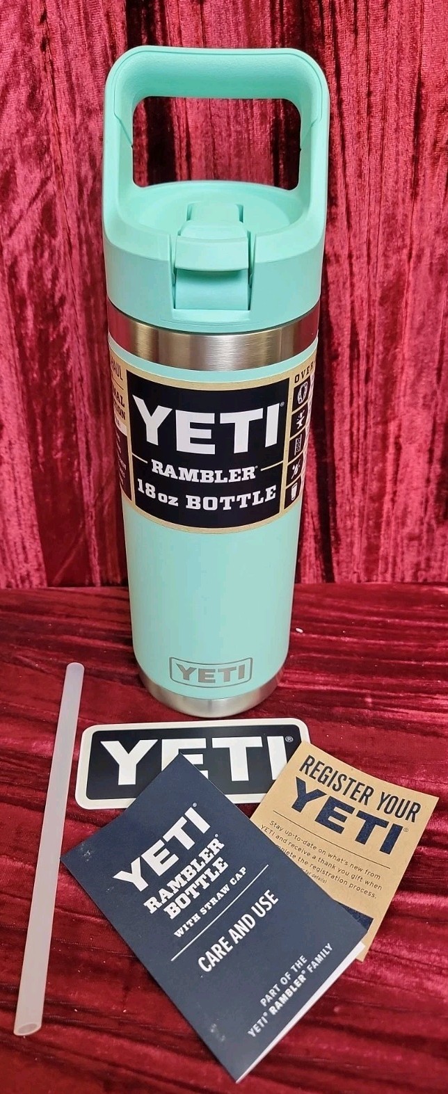YETI Rambler 18 oz Bottle with Straw Cap Seafoam Stainless Steel Insulated NEW gallery