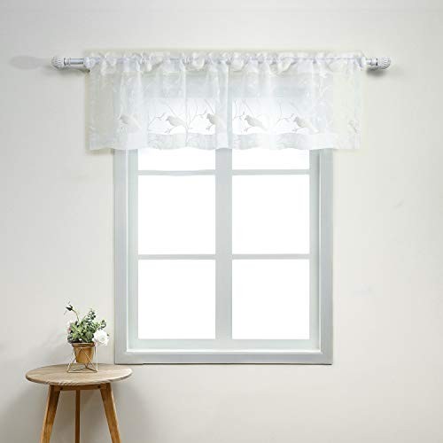 Bird Embroidered Kitchen Valances, White Sheer 60"W x 14"L (Pack of 1) Birds gallery