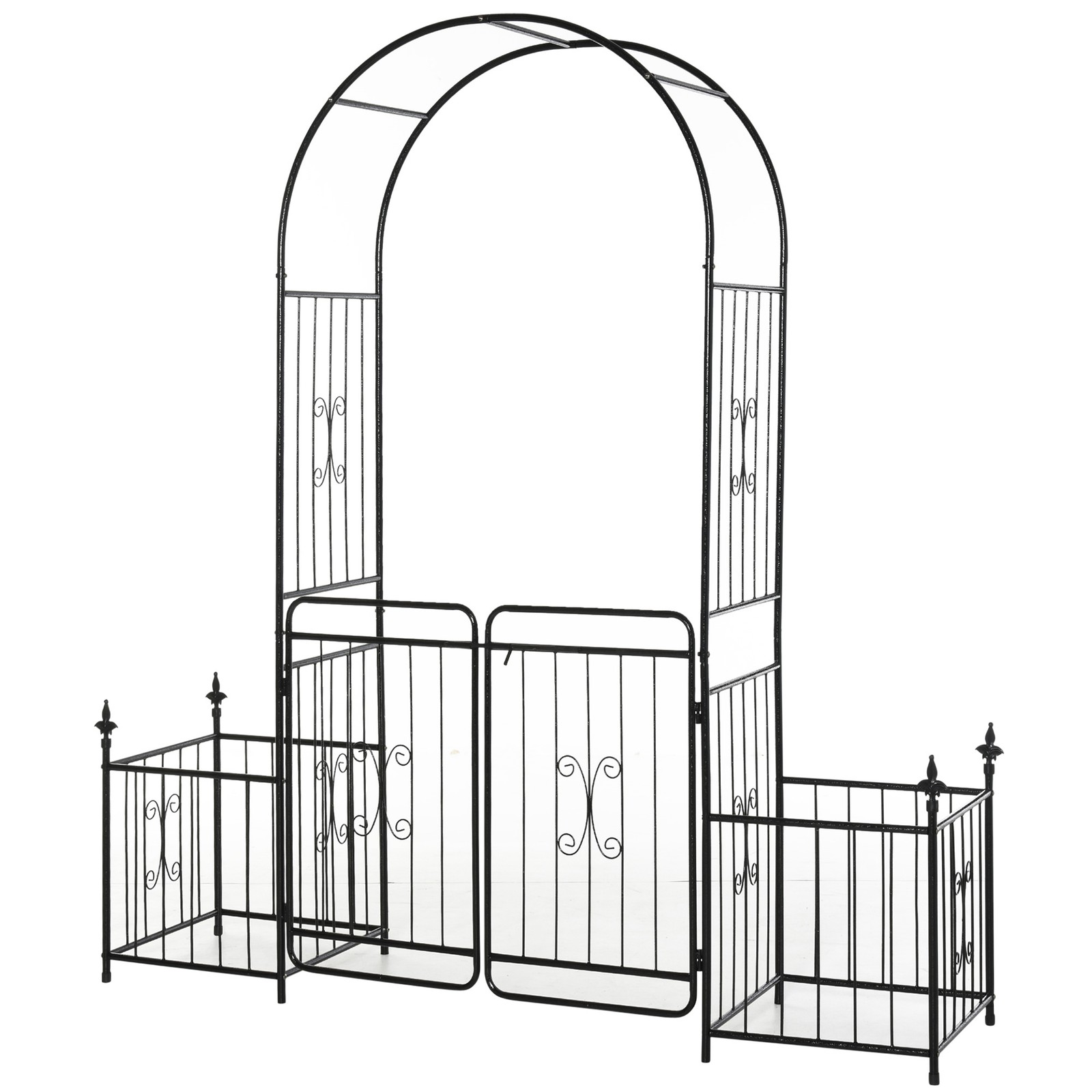Outdoor Decorative Steel Backyard Gate & Trellis w/ Two Door Design & Scrollwork gallery
