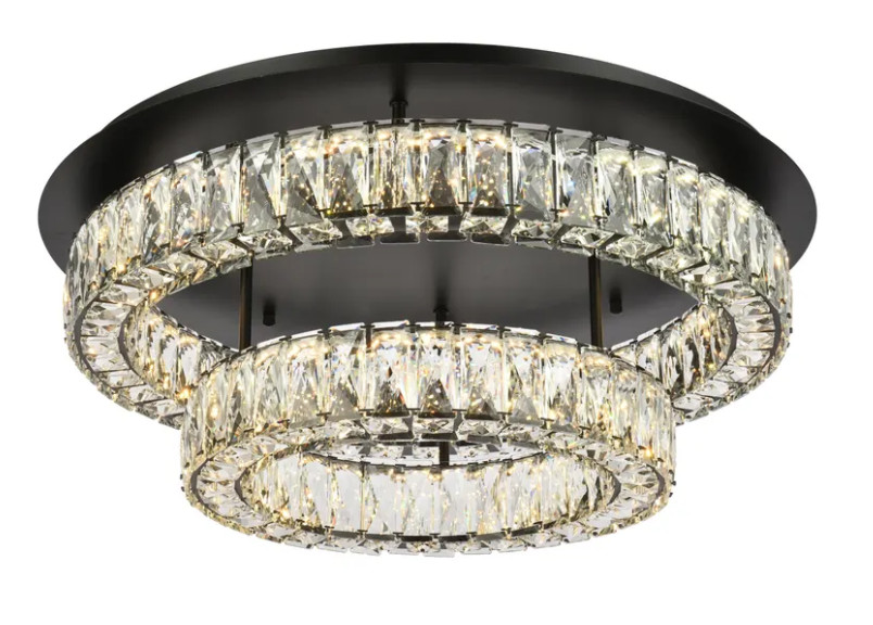 Chandelier Crystal Flush Mount LED Light Fixture Black Hallway Foyer Dining Room