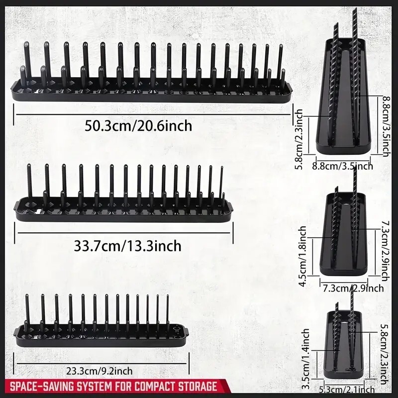 6Pc Socket Organizer Storage Holder Tool Set Tray Rack Metric SAE 1/4" 3/8" 1/2" gallery