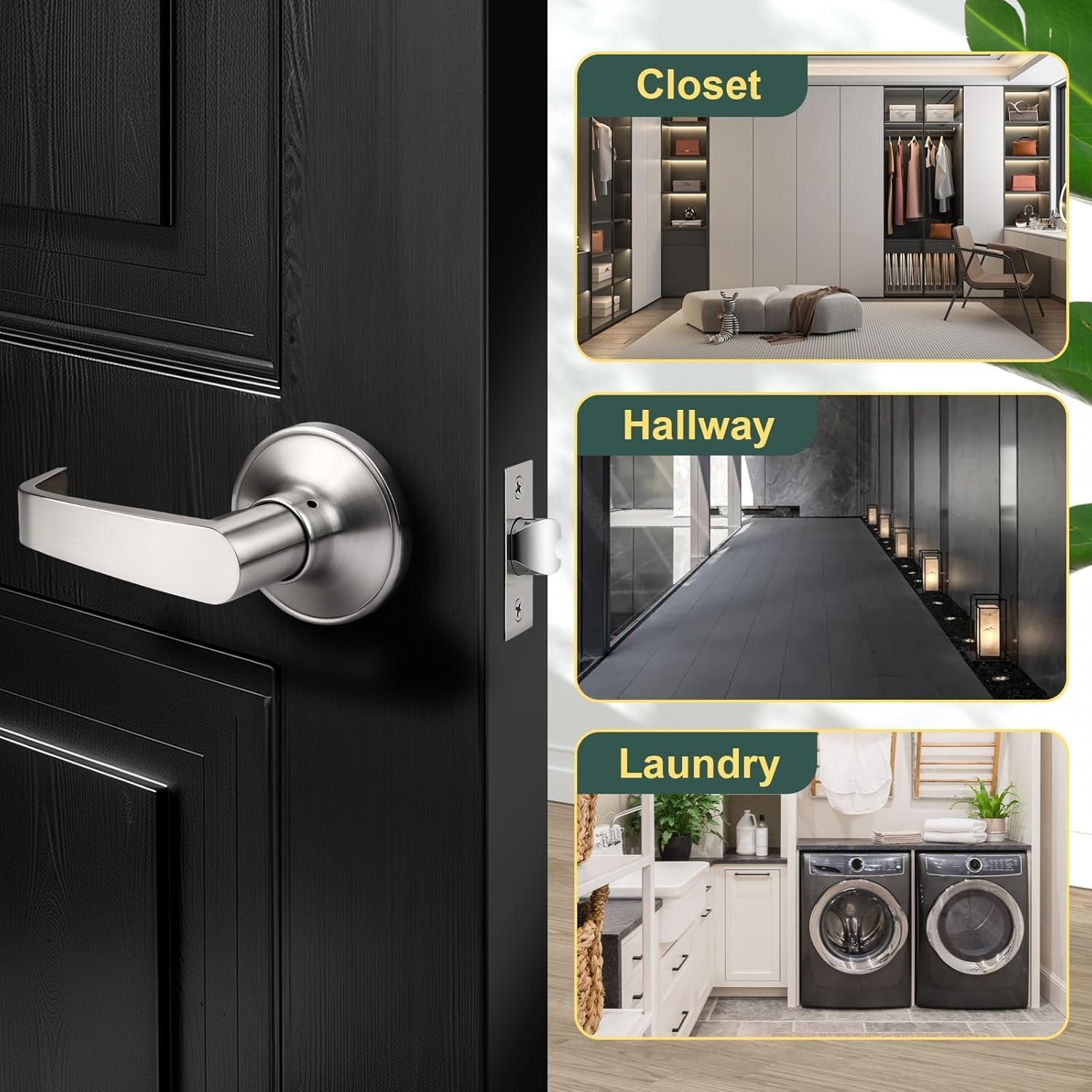Satin Nickel Hallway Closet Lock Privacy Passage Door Locks Levers Handles gallery