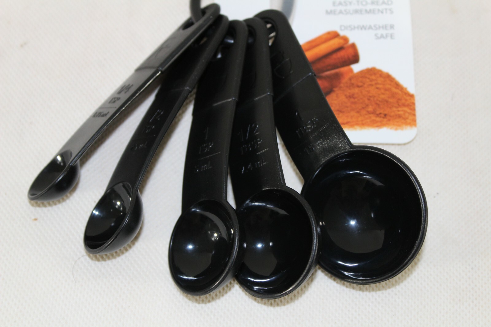 NEW Kitchenaid Classic Black Measuring Spoons Set of 5 1/4 1/2 1 tsp 1/2 1 Tbsp gallery