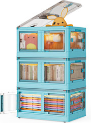 3-Tier Stackable Storage Bins with Lids & Wheels Foldable Closet Organizer Box