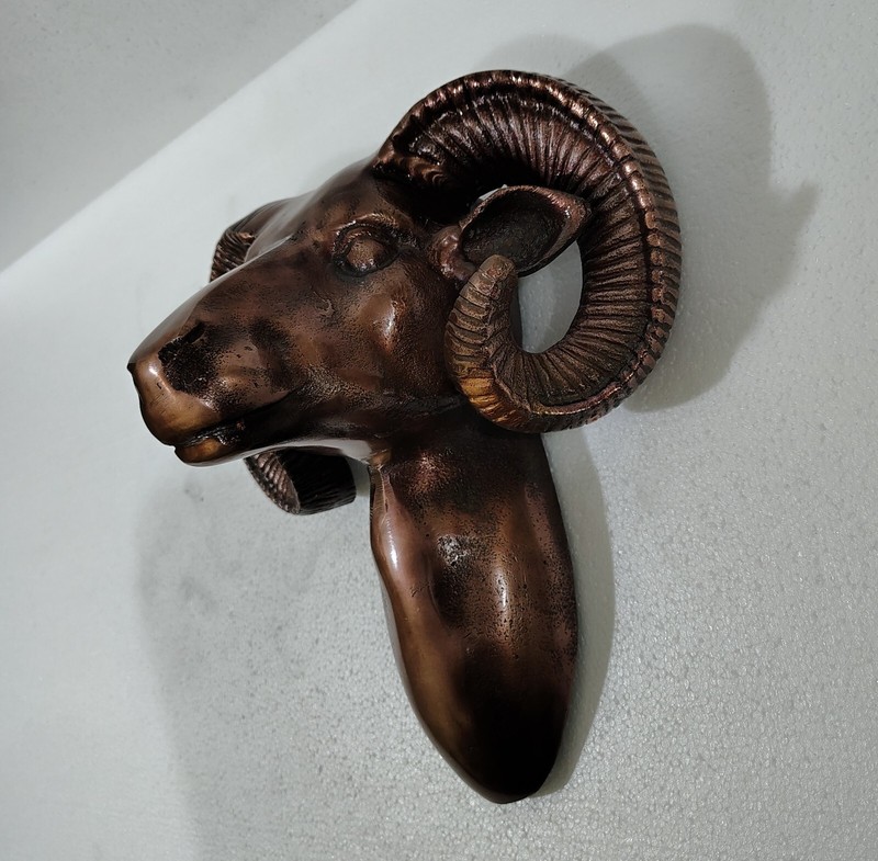 Metal Large Wall Mount Ram Head Sheep Statue Figurine Copper Antique Finish gallery