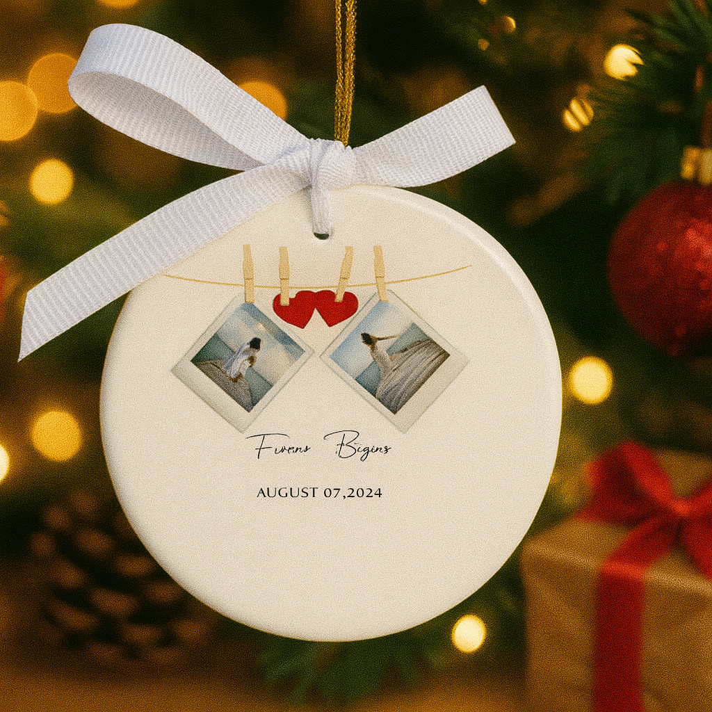 Personalized Couple Photo Ornament – Custom 2 Photos & Date – Wedding Gift Idea gallery