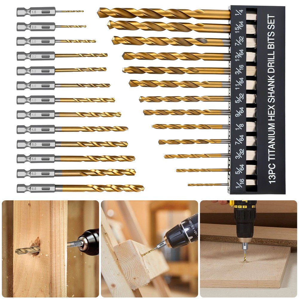 26pcs 1/4" Hex Shank Drill Bits Set HSS Quick Change Metric & SAE Twist Drills