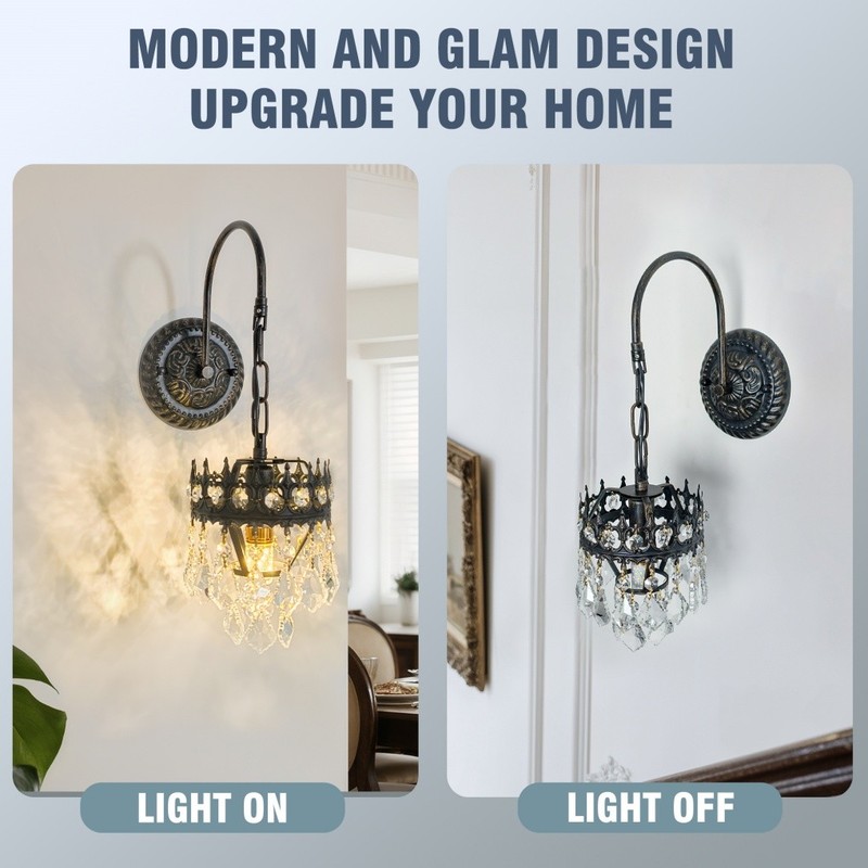 Antique Wall Sconces Lamp Wall Lighting Fixtures with Hanging Crystals Dimmable gallery