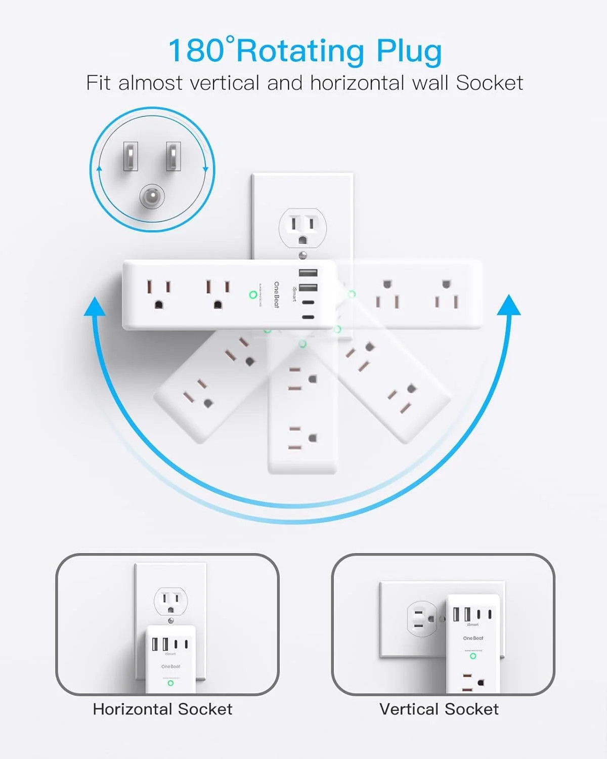 Surge Protector Outlet Extender - with Rotating Plug, 6 AC Multi Plug Outlet wit gallery