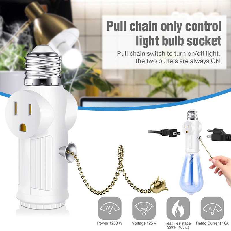 E26/E27 Light Socket to Plug Adapter 2/3 Prong Light Bulb Outlet Plug Converter gallery