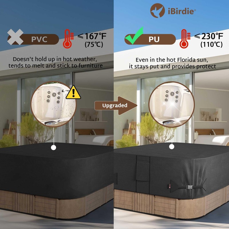 iBirdie Outdoor Waterproof Rectangular Hot Tub 89" x 79" (7'5" x 6'7"), Black gallery