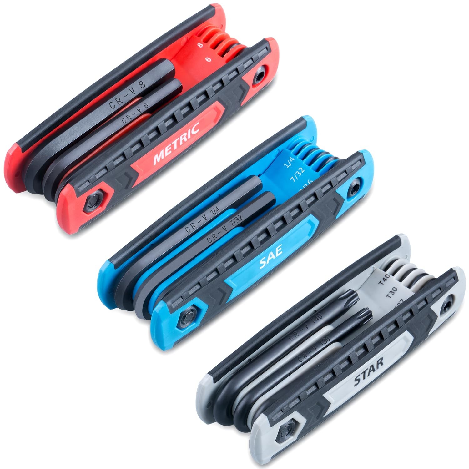 3 Pack 25-Piece Folding Hex Key Set, Metric, SAE, Star T9-T40, Cr-V Tool gallery