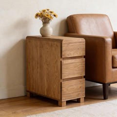 Solid Wood End Table, Rustic Farmhouse Narrow Side Table 3-Drawer Sofa Table