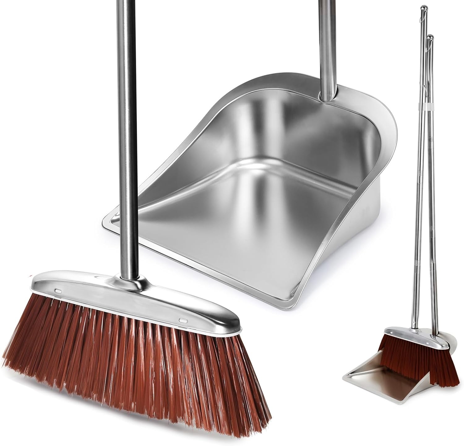 Broom and Dustpan Set for Home, 56" Kitchen Broom with Dustpan Combo Set, Heavy gallery
