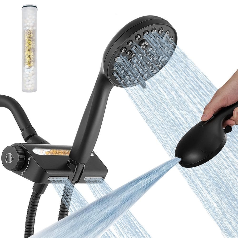 BWE Dual-Function Showerhead 10-Spray Wall Mount Handheld 1.8 GPM Matte Black gallery