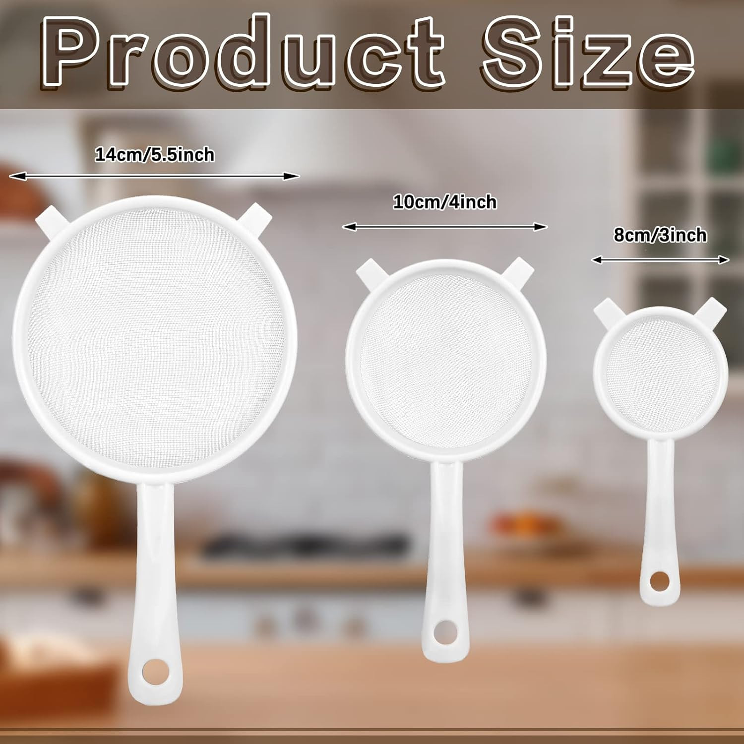 3 Pcs Plastic Nylon Mesh Strainer Colander with Handle Double Ear Fine Food Mesh gallery