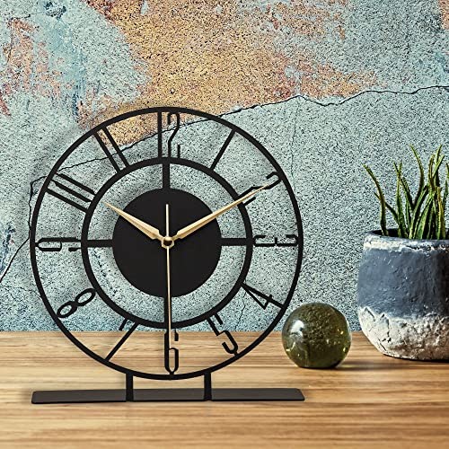 Metal Table Clock | 8.9 x 9.5 inch Size Round Silent Running Metal Clocks Black gallery