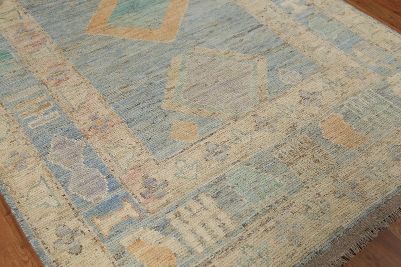 Vegetable Dye Turkish Authentic Oushak Rug Hand-Knotted 5x8 ft Blue gallery