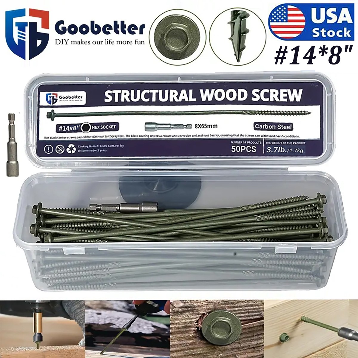 Heavy-Duty Green Timber Structural Wood Screws with Hex Socket 14*8" Extra Long gallery