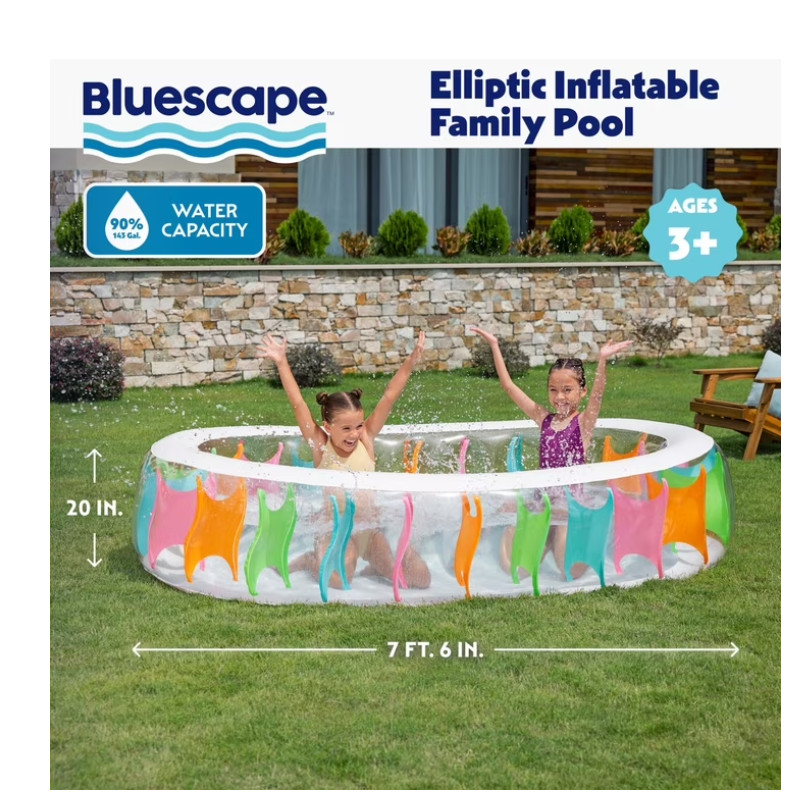 Bluescape Elliptic Inflatable Family Pool 7'6" x 60" x 20" gallery