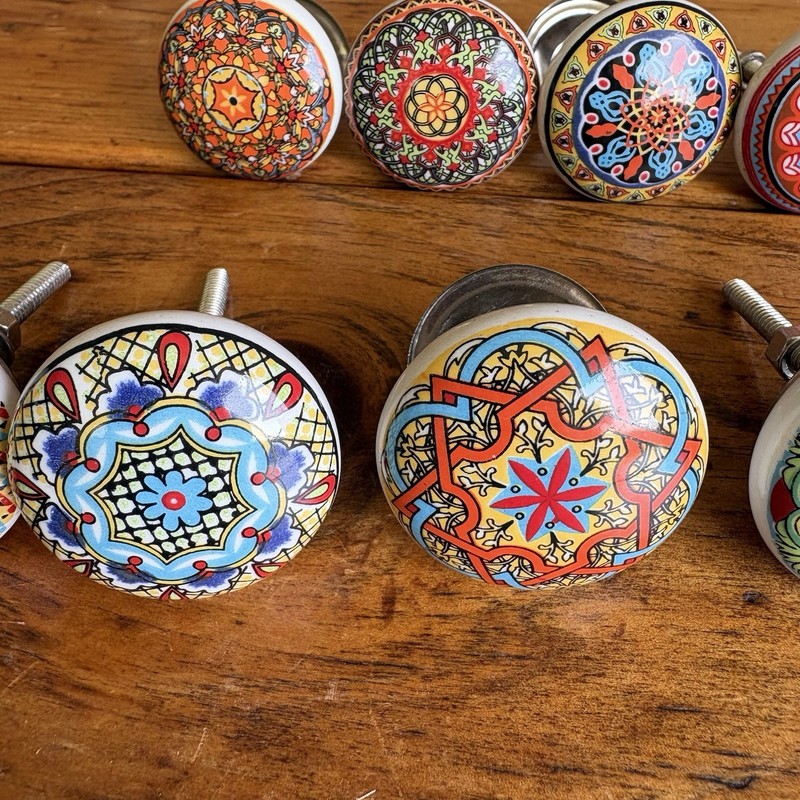Multicolor Mandala Ceramic Knobs Kitchen Cabinet Drawer Cupboard pulls Set of 10 gallery