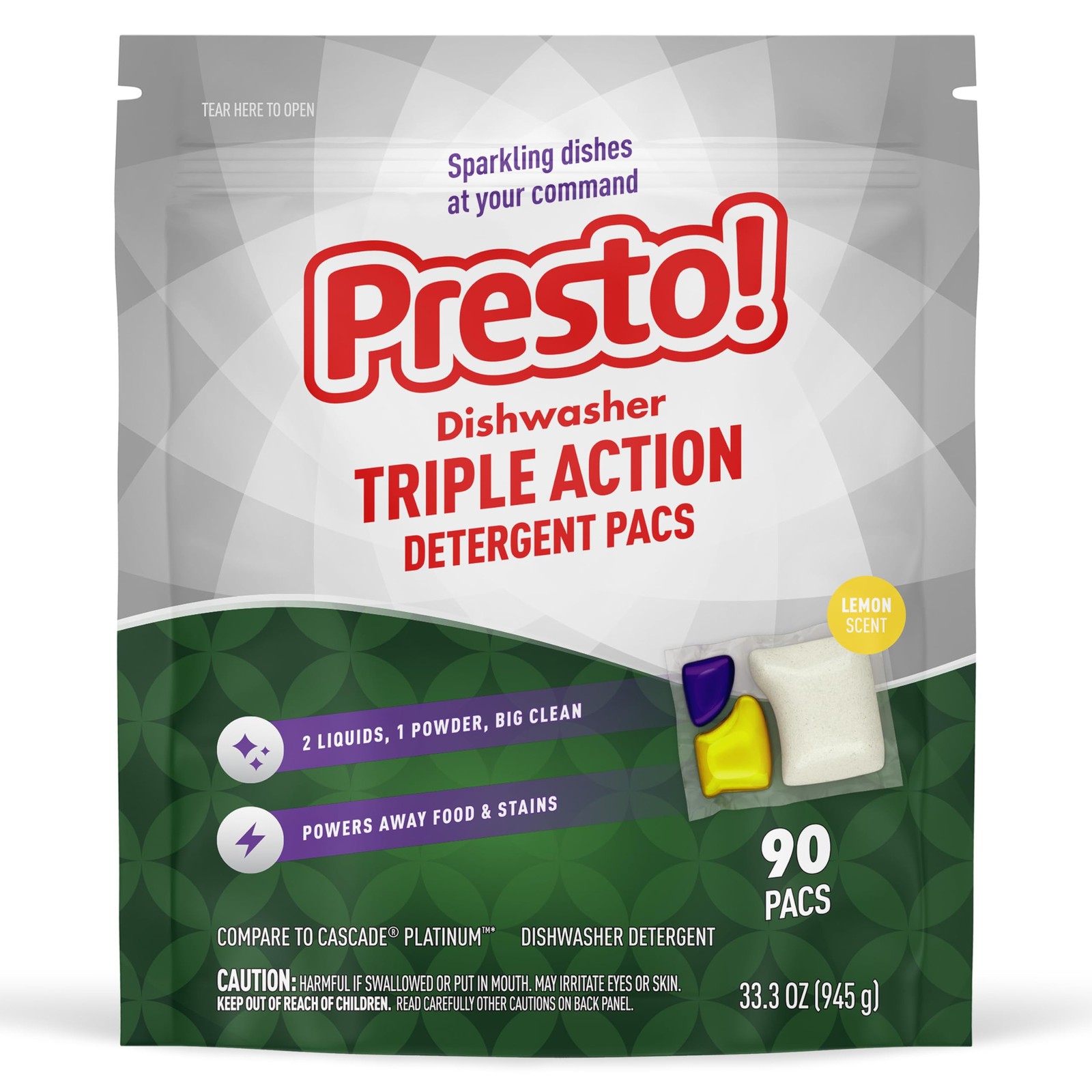 Amazon Brand - Presto! Triple Action Dishwasher Pacs, Lemon Scent, 90 Count gallery