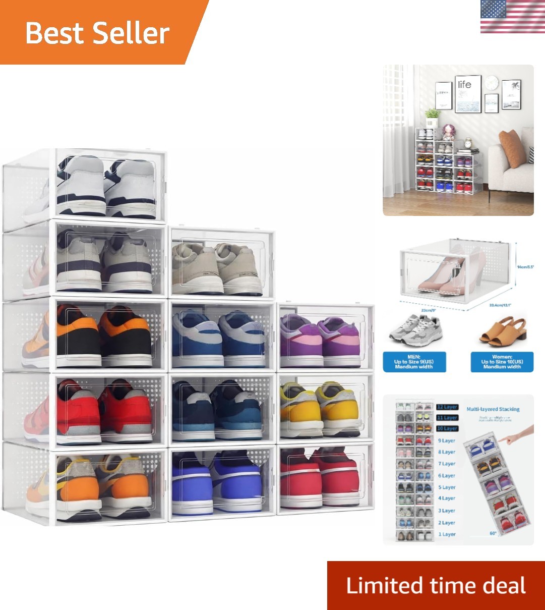 Durable 12 Pack Clear Stackable Shoe Storage for All Rooms - Organize with Ease gallery