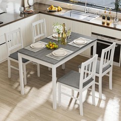 5-Piece Dining Table Set for 4, Solid Wood Farmhouse Rectangular Kitchen Table