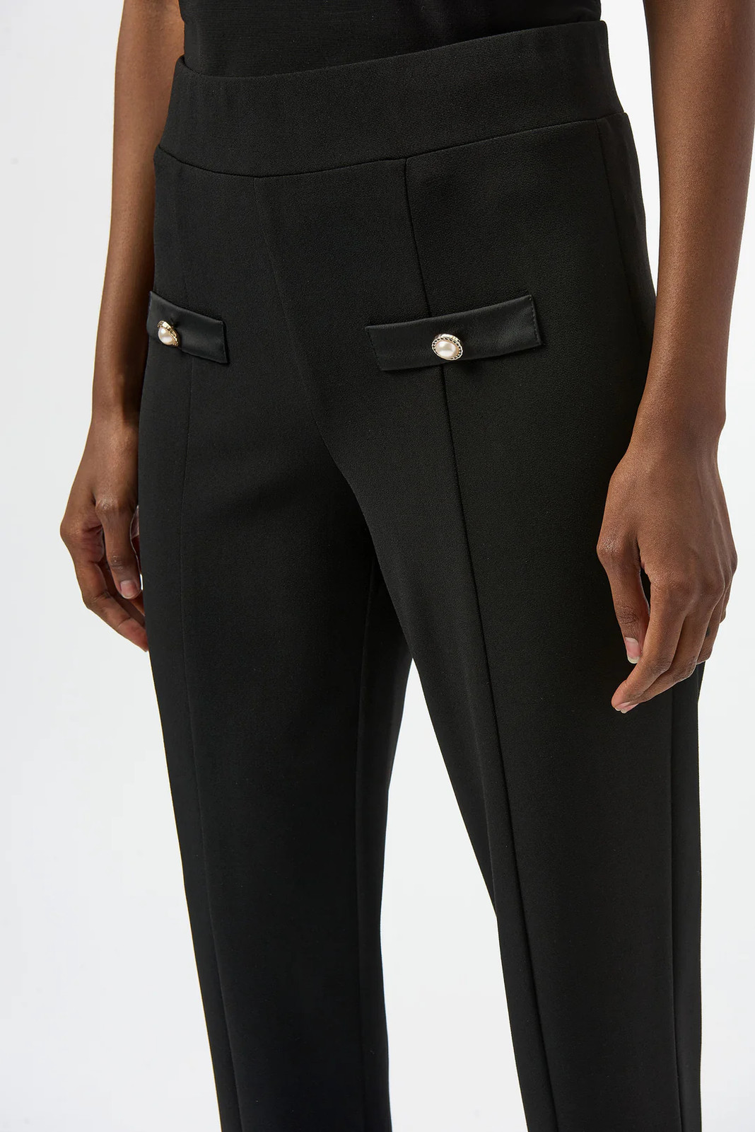 Joseph Ribkoff Black Front Slit Pull On Straight Pants 254185 gallery