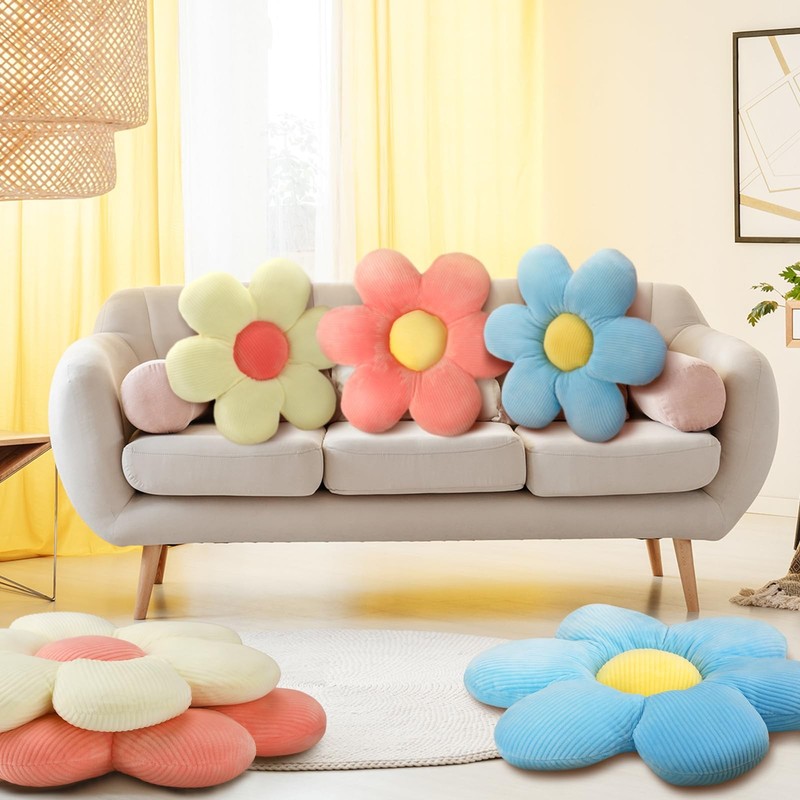 Sratte 3 Pcs Flower Pillows Shaped Throw 23.62", Multicolored gallery
