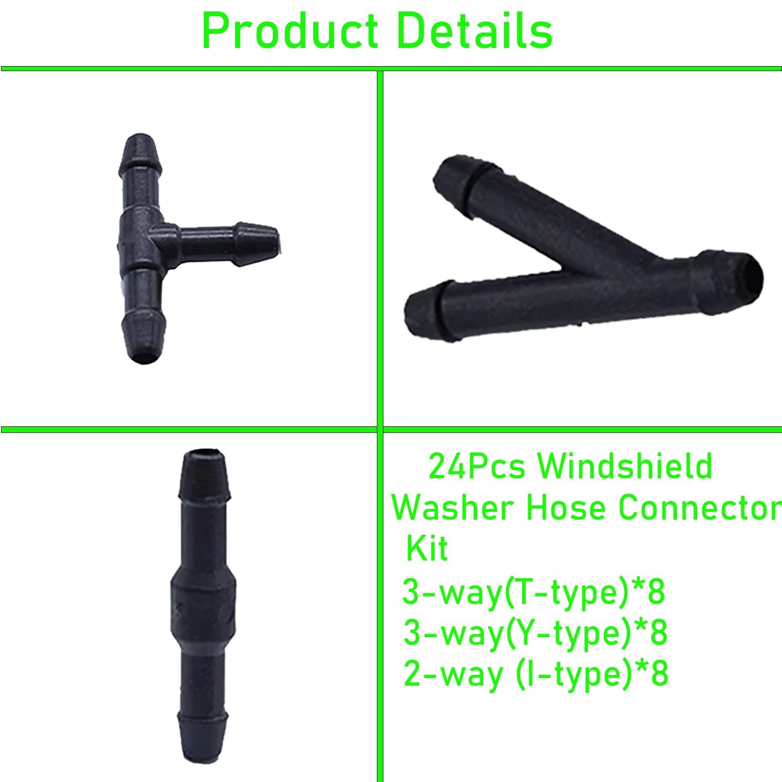 Windshield Washer Hose Connector Kit 24Pcs 3-way (T, Y) 2-way (I) fit for Car gallery