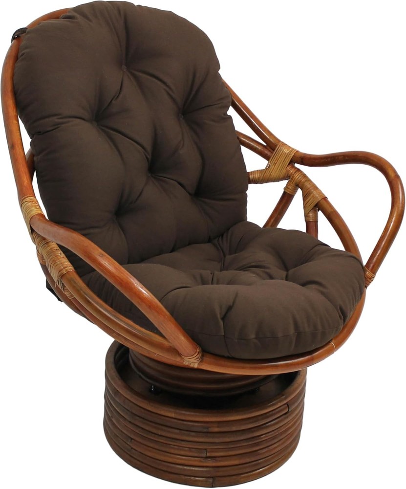 Blazing Needles Solid Twill Swivel Rocker Chair Cushion, 48" x 24", Chocolate