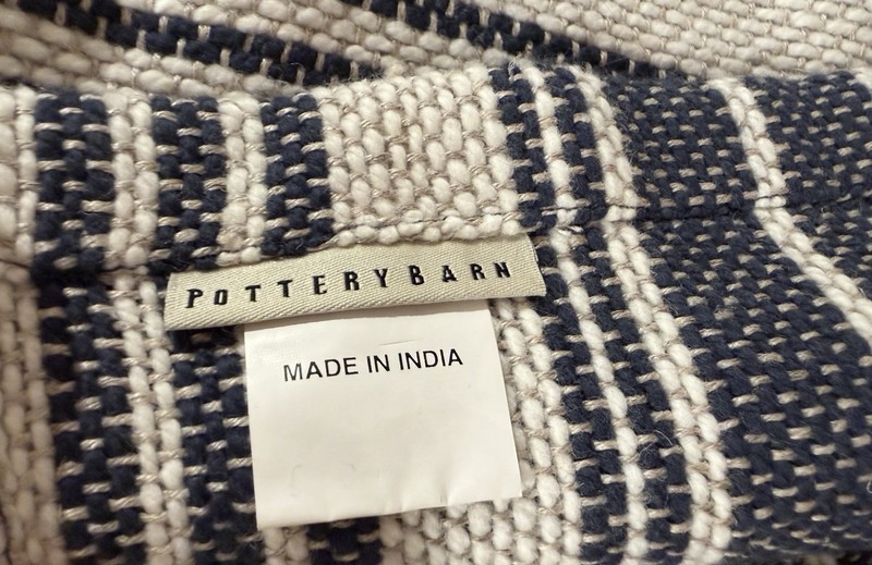 Pottery Barn Antique Stripe Throw/Blanket Navy Linen Cotton 50x57in gallery