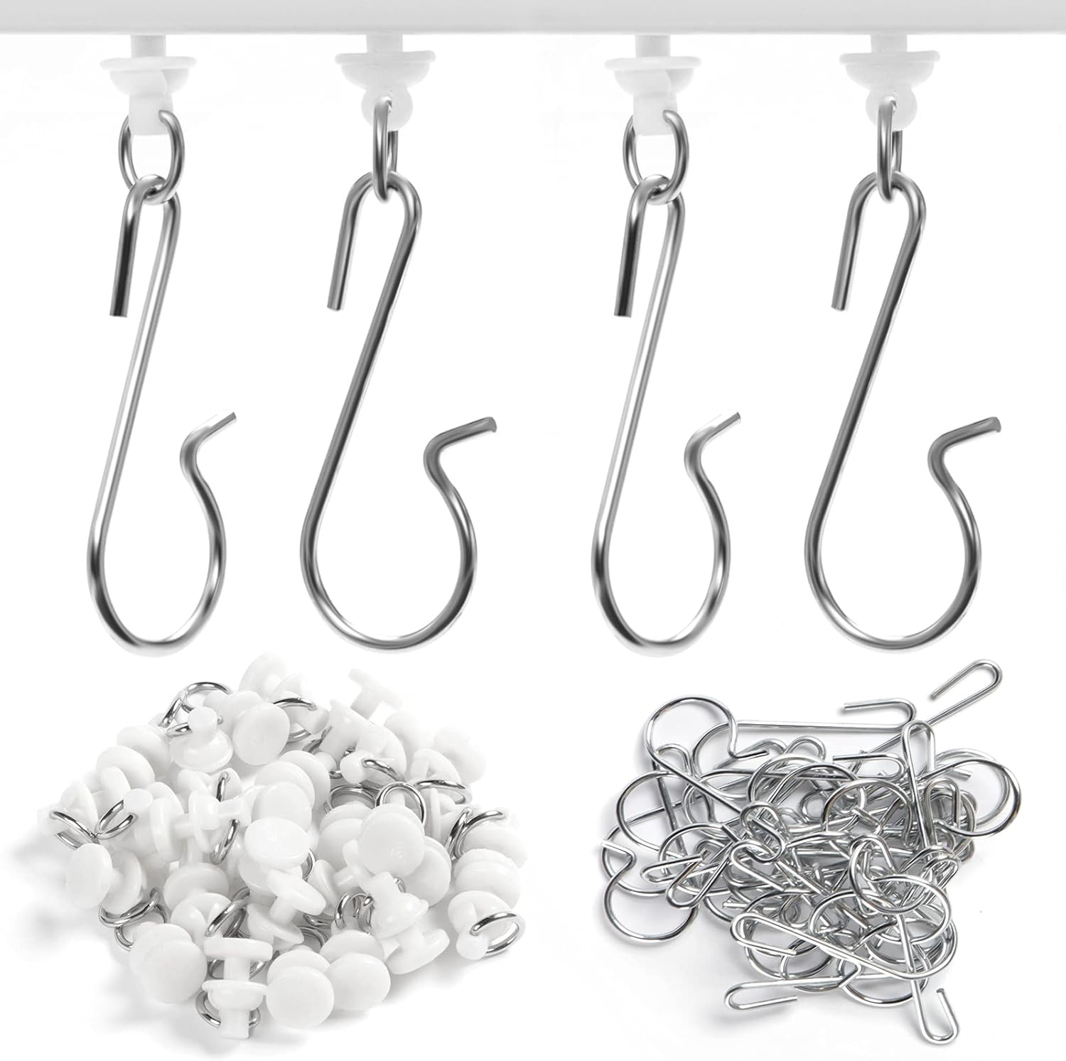 60 Pcs Shower Curtain Track Gliders Hooks Pack of 30 Pieces Hooks and 30 Pieces gallery