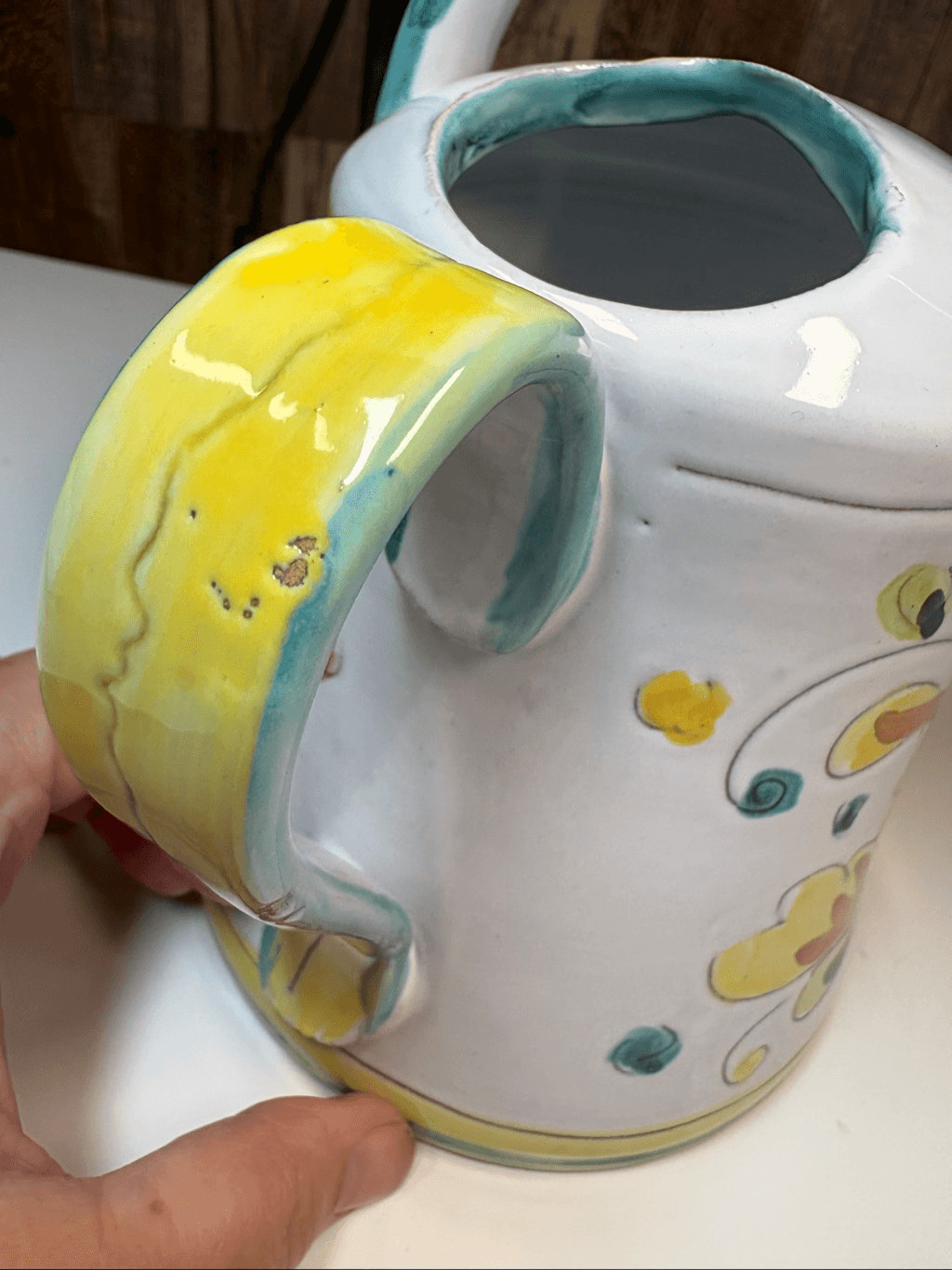Made in Italy Hand Painted Ceramic Watering Can Floral Garden Decor Pitcher Vase gallery