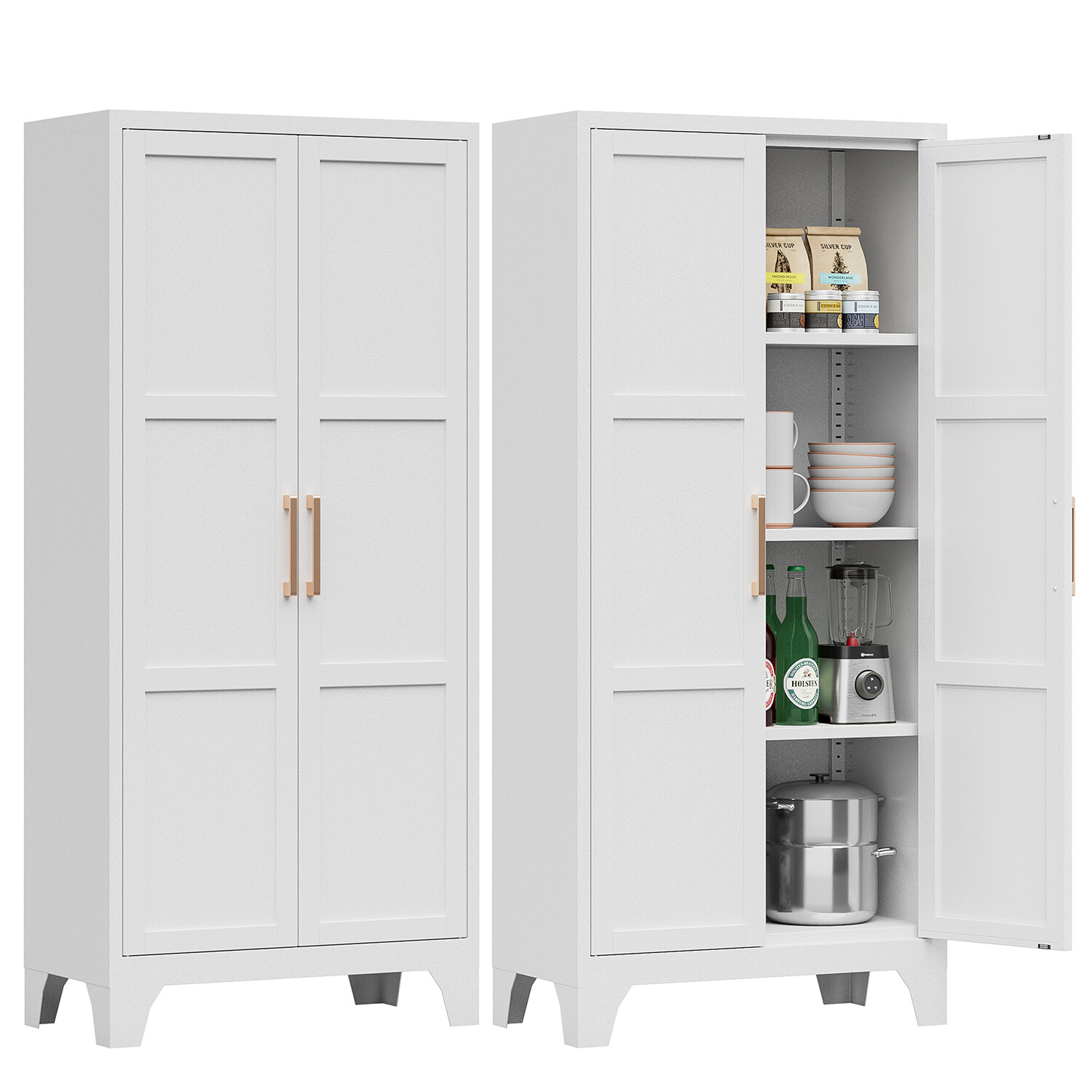 Kitchen Pantry Storage Cabinet Cupboard 2 Doors Freestanding Cupboard 3 Shelves gallery
