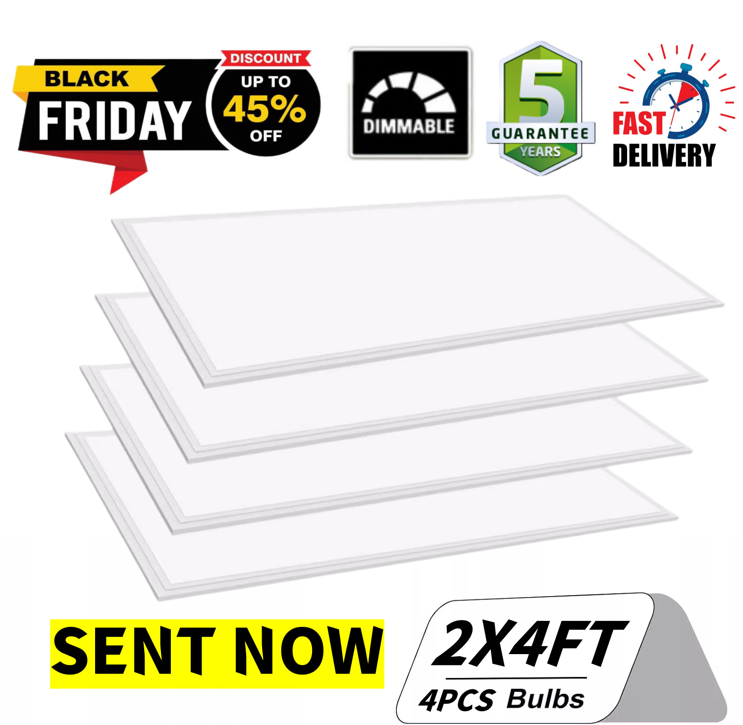 LED Panel Light 2x4FT 75 Watt 5000K Daylight White Dimmable AC 110V-277V 4 PACK gallery