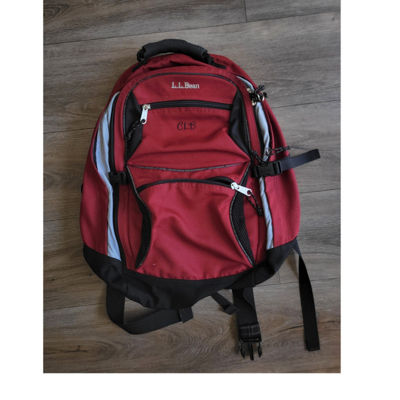 L.L.Bean Red/Black/Gray Hiking Backpack Zip Closure, Adjustable Straps Pockets