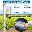 2" 3/4HP Deep Well Submersible Pump, 110V, 6 GPM, 164FT Max, 26 Stage 50FT Cord gallery