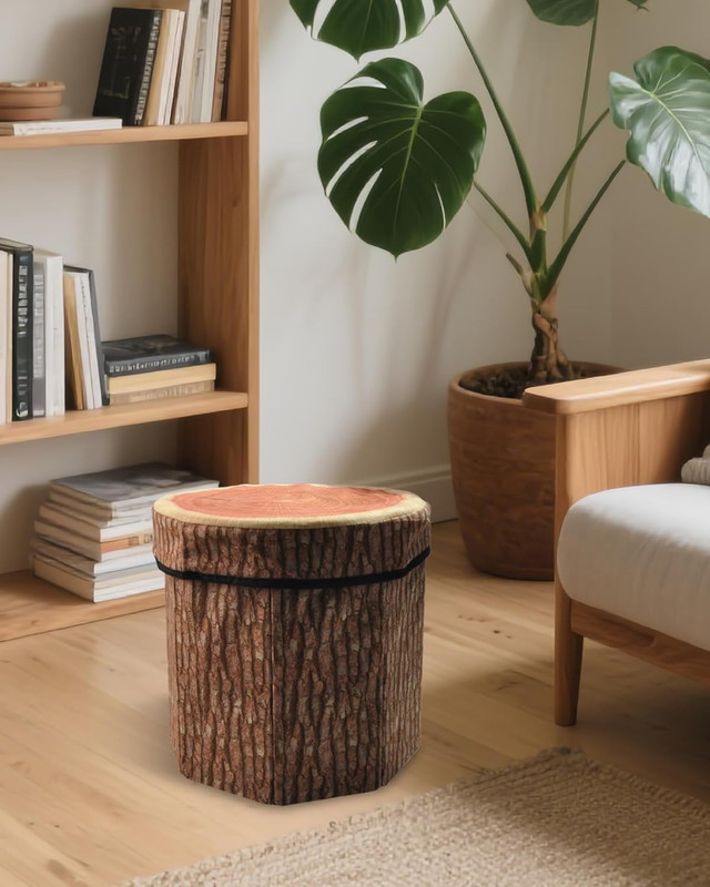 Fruit Storage Stool Ottoman,Tree Stump Stool,Cute Folding Storage Toy Box,Collap gallery