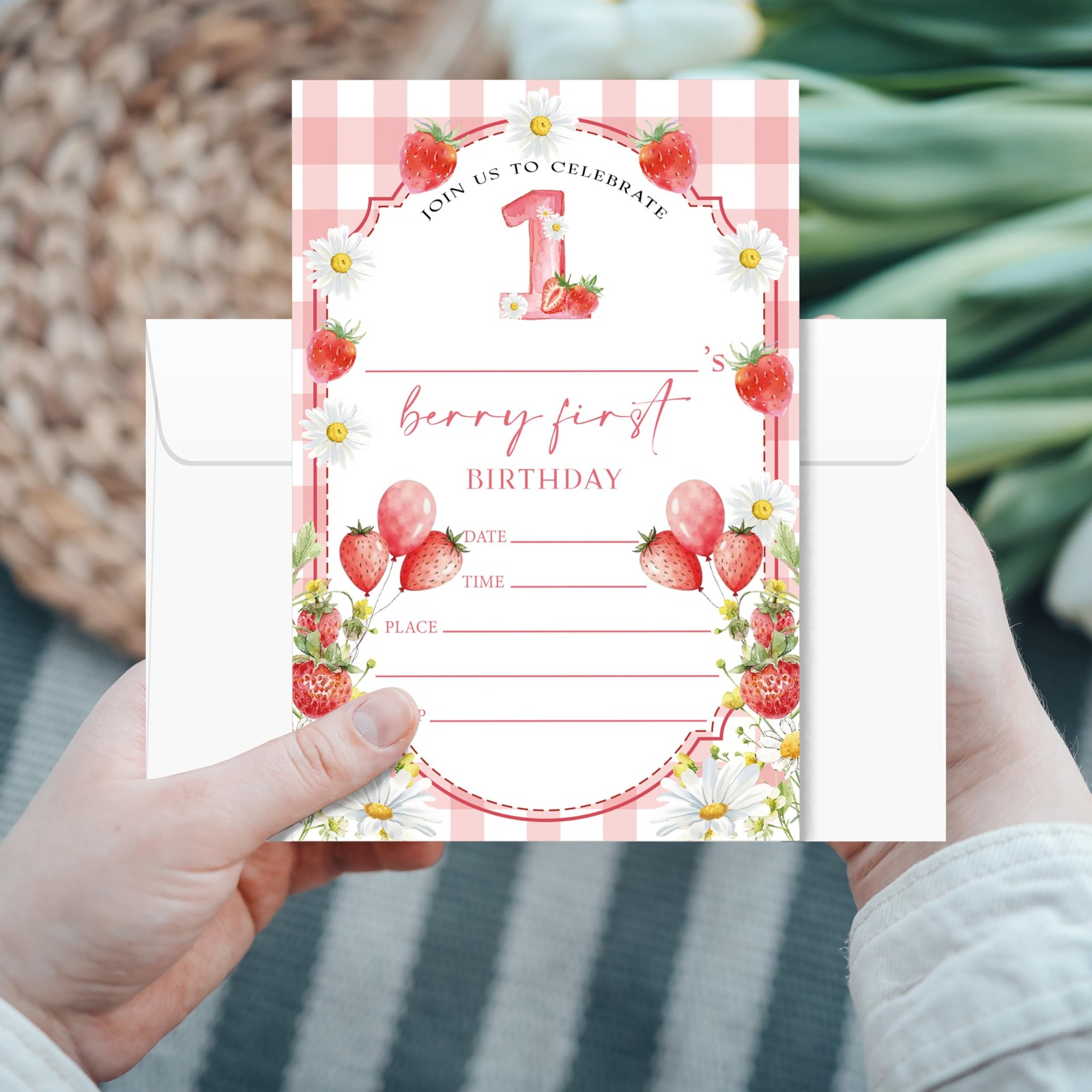 20 PCS Berry First Birthday Invitation Card Envelope Strawberry 1st Party Decor gallery