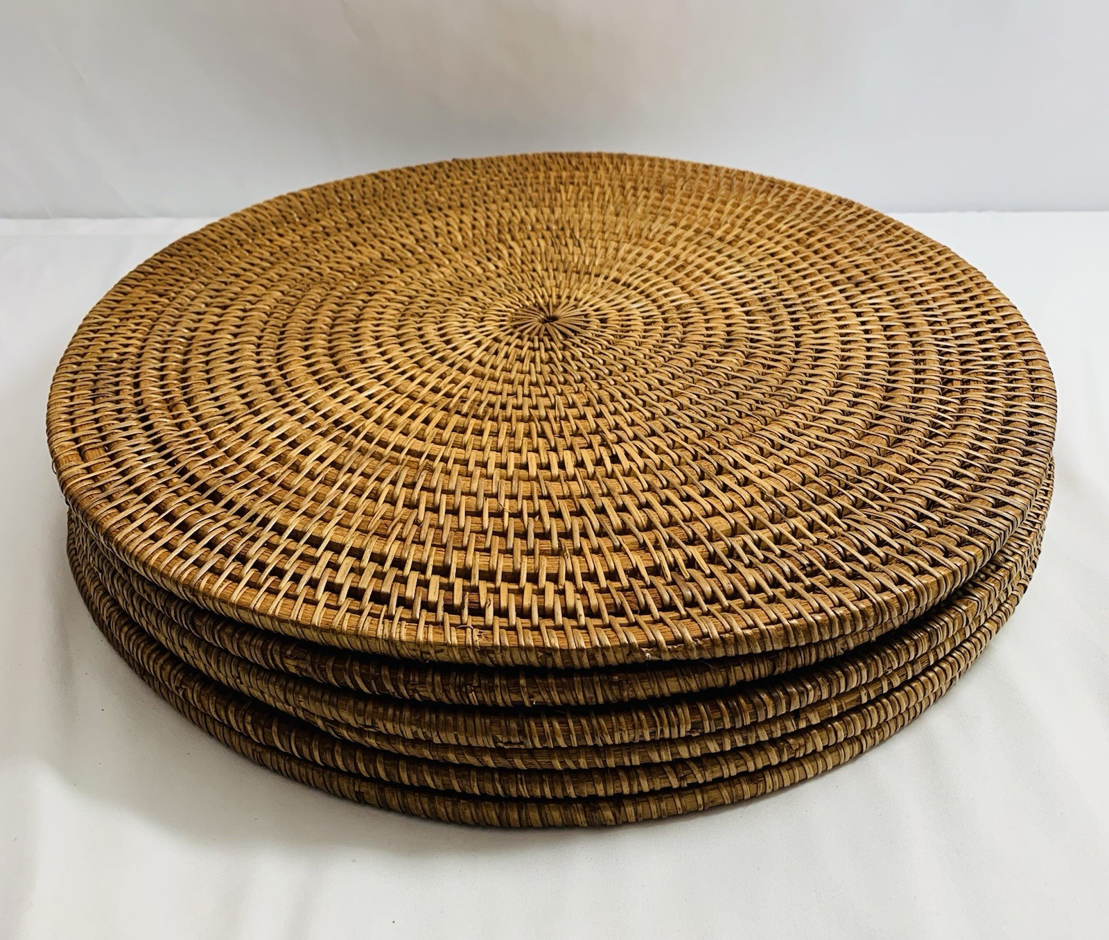 Round Wicker Rattan Charger Placemats Woven Natural Brown Tone 15.5” Boho gallery