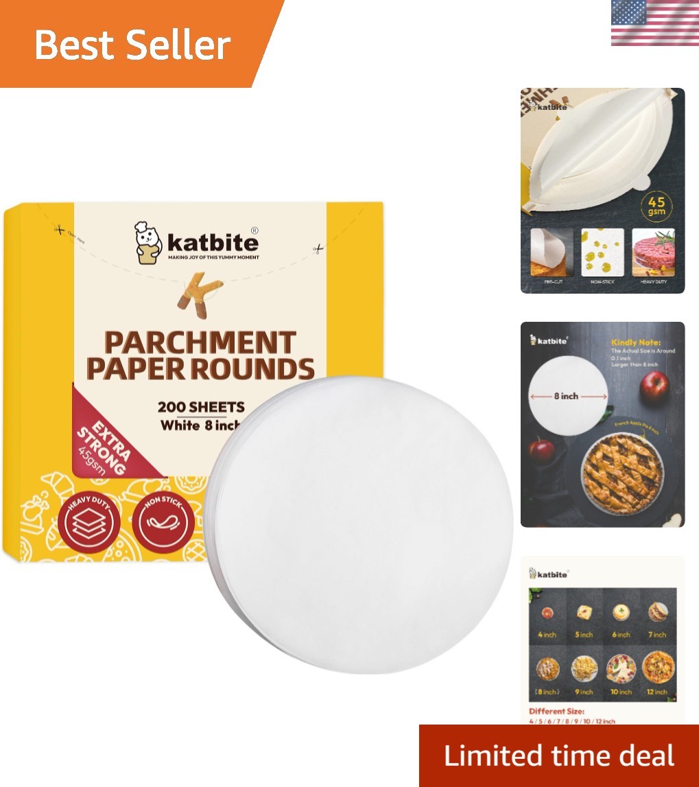 Extra Strong 8-Inch Parchment Paper Rounds - 200 Count for Hassle-Free Baking gallery