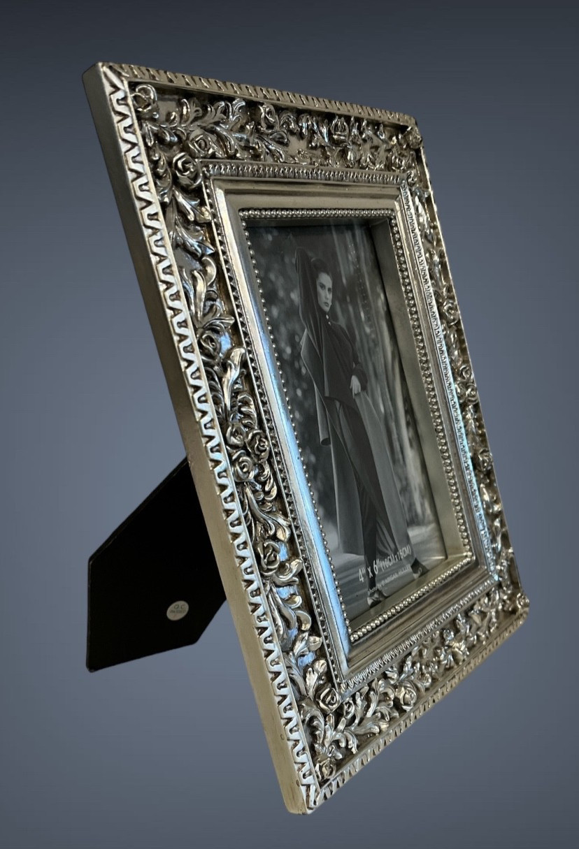 Picture Frame Ornate Silver Tone Floral Roses 7x9 Frame for 4x6 Photo Easel Back gallery