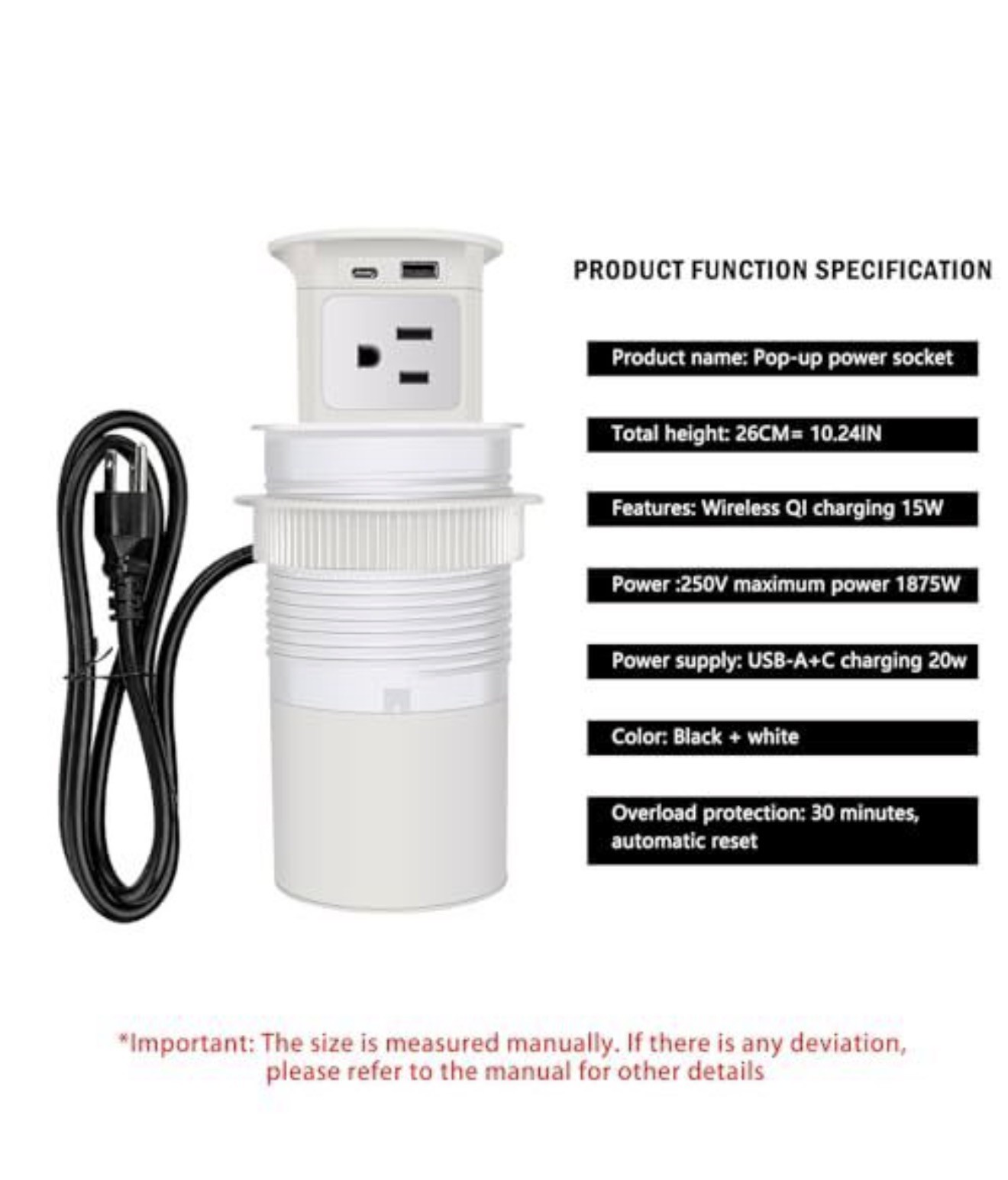 Pop Up Countertop Outlet with 15W Wireless Charger,Pop up Outlet,Max 20W USB gallery